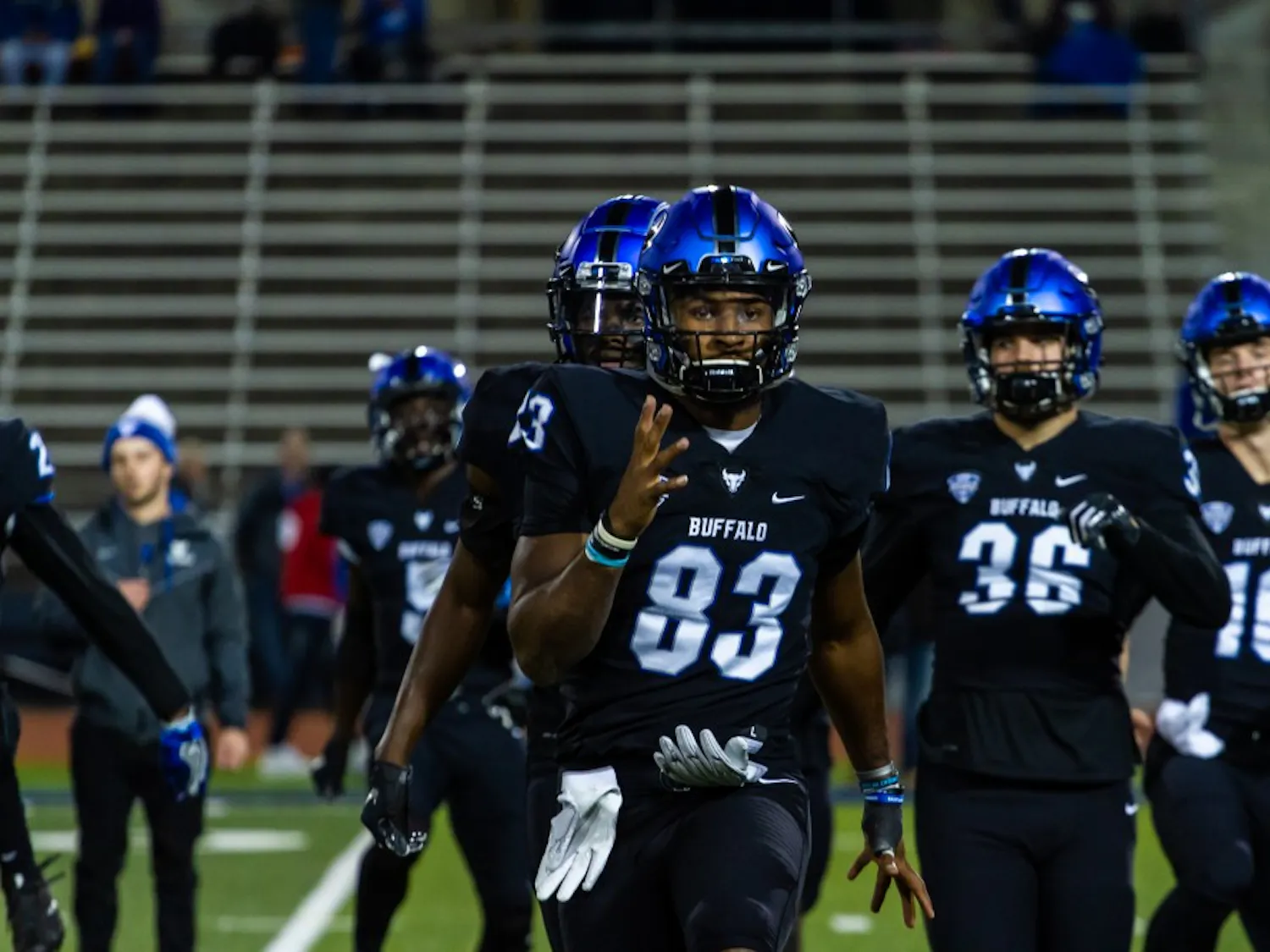 Senior wide receiver Anthony Johnson walks off the field. Johnson broke a 37-year-old record Tuesday night with 238 receiving yards on 8 catches.