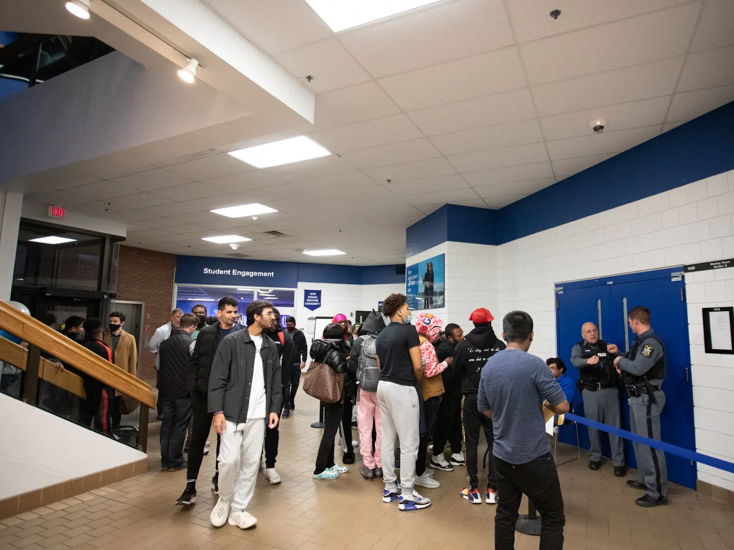 Protesters congregate outside Lt. Col. Allen West’s speech in the Student Union on April 7.
