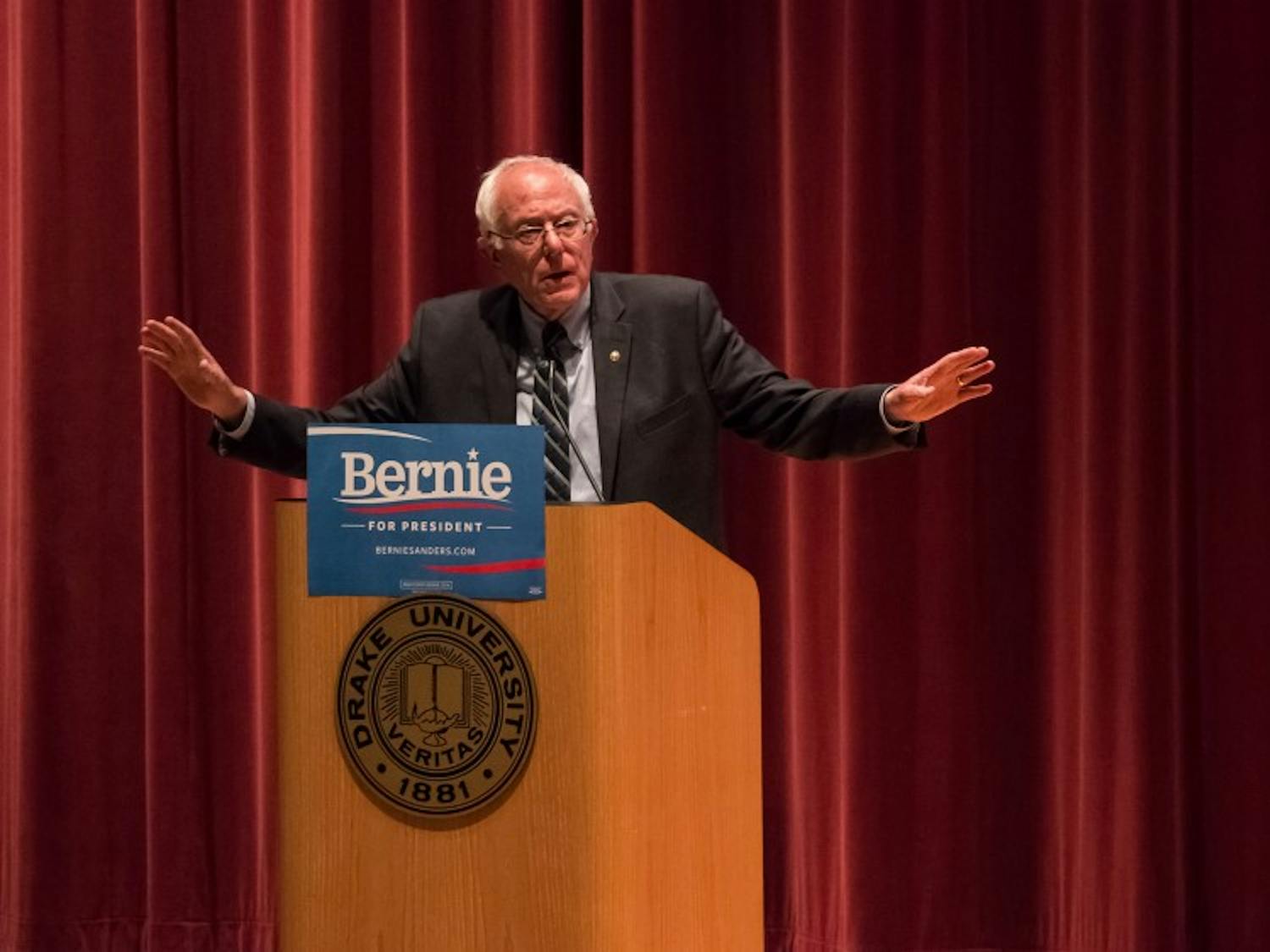 Vermont Senator Bernie Sanders is running for president as a Democratic candidate for the 2016 election.  This summer he is giving speeches in places like Drake University in Des Moines.  Next February, Iowans will caucus for presidential candidates before any other state in the country holds a primary. 6/12/2015 Photo by John Pemble