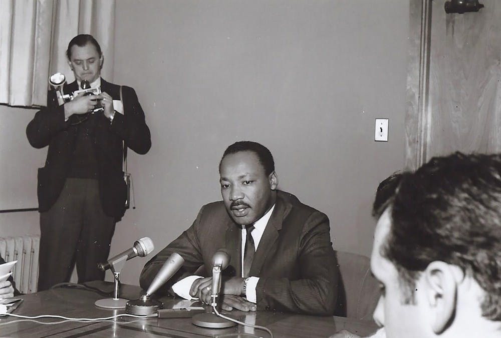 <p>Dr. Martin Luther King Jr. delivered his "The Future of Integration" address at Kleinhans Music Hall, 50 years ago. The address, sponsored by GSA and SA, offered the reverend's take on racial relations in the country to a crowd of over 2000 Buffalonians.</p>