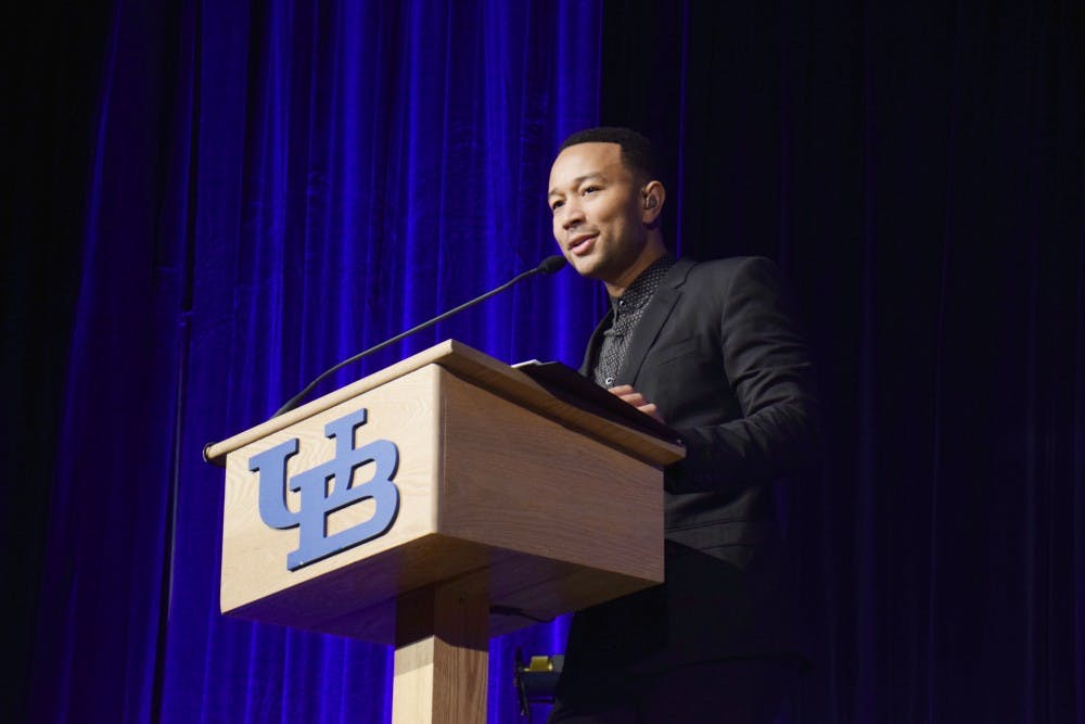 <p>Musician John Legend spoke in Alumni Arena as part of UB's Distinguished Speakers Series on Thursday night. Legend spoke about not only his music, but also his activism.&nbsp;</p>