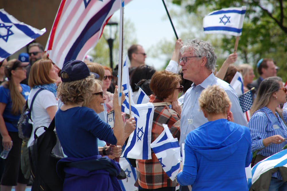 <p>About 75 demonstrators attended Monday's pro-Israel rally organized by the Jewish Student Union (JSU).&nbsp;</p>