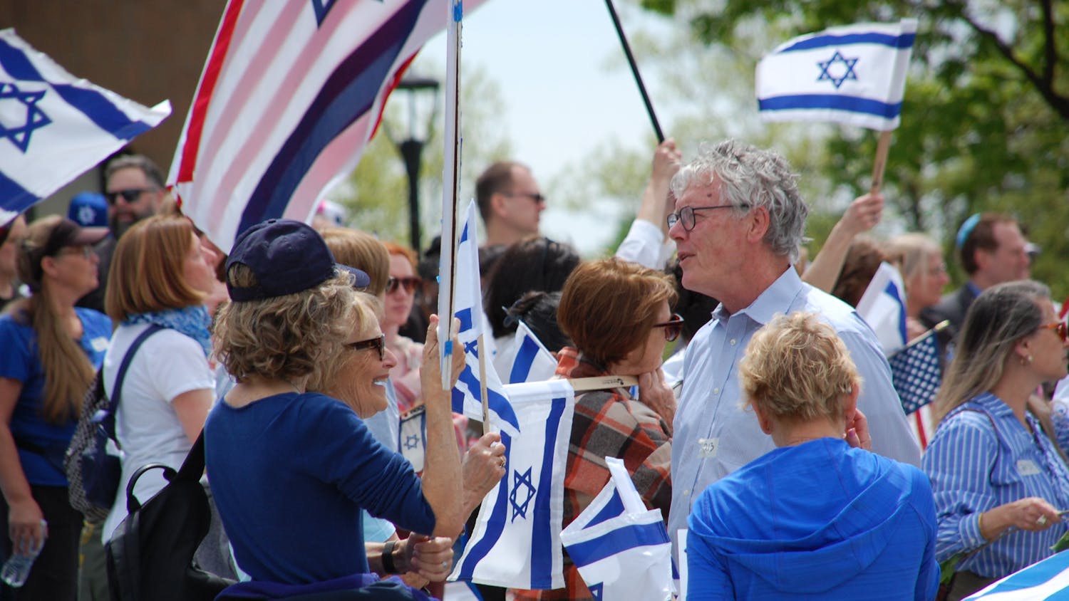 About 75 demonstrators attended Monday's pro-Israel rally organized by the Jewish Student Union (JSU).&nbsp;