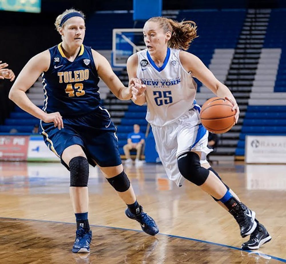 Senior forward Kristen Sharkey recorded 26 points that propelled a second-half surge to defeat Toledo 68-61.
Courtesy of Paul Hokanson, UB Athletic Dept.