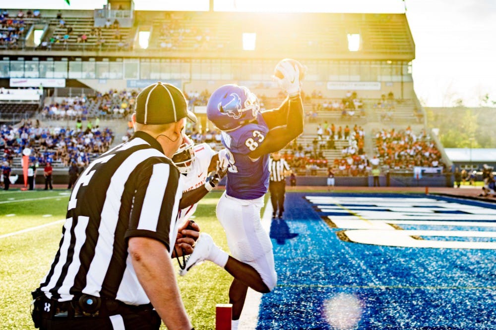 &nbsp;Anthony Johnson makes a catch along the sideline last fall. Johnson performed well in his much anticipated 40-yard dash with multiple outlets reporting a time around 4.50 seconds during Pro Day Wednesday.&nbsp;