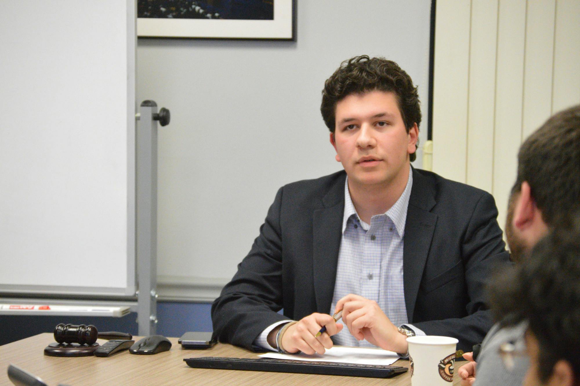 Newly elected SA Senate Chairperson Aidan Thomas takes over the seat after Wednesday’s short election during this semester's first Senate meeting.