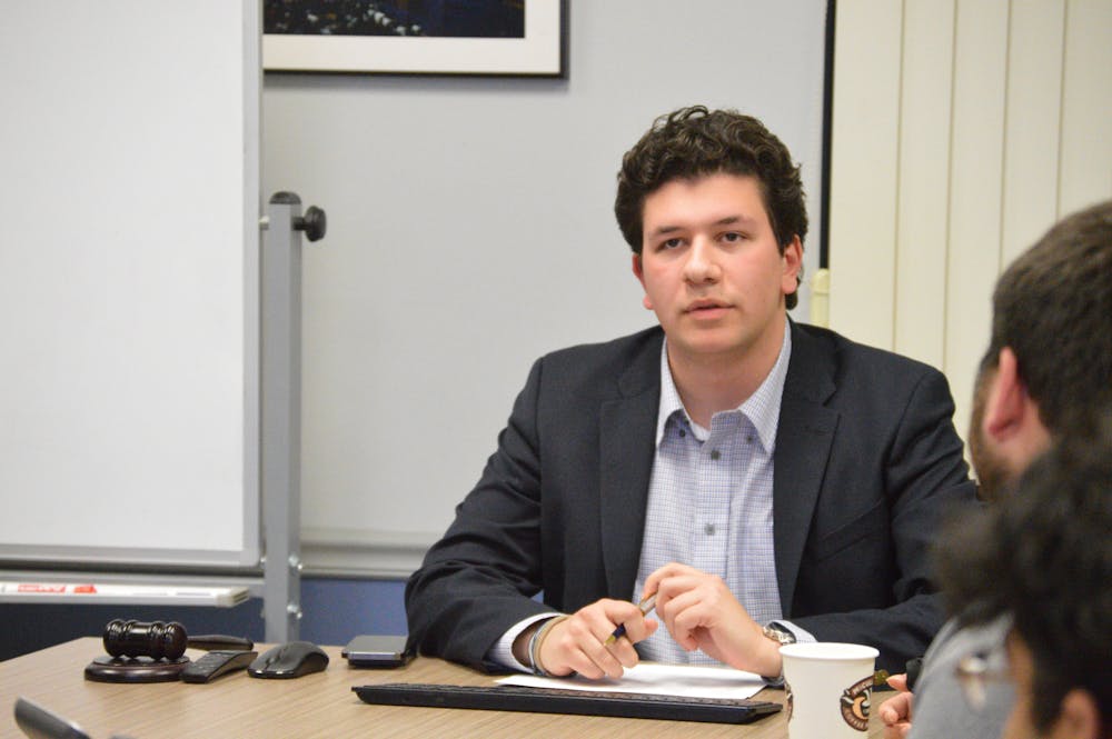 Newly elected SA Senate Chairperson Aidan Thomas takes over the seat after Wednesday’s short election during this semester's first Senate meeting.