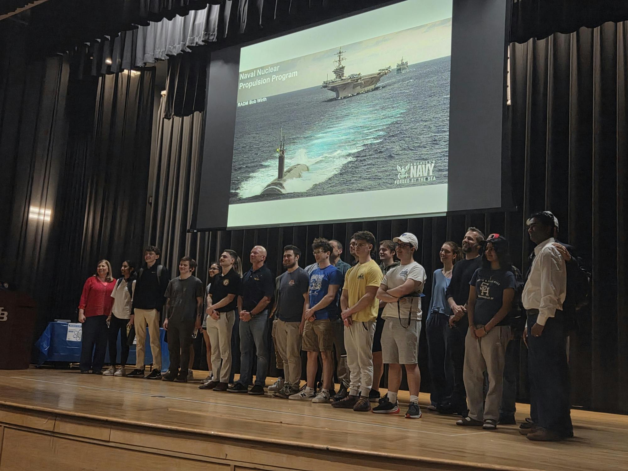 A photo of UB Nuclear in Clean Energy (NiCE) club members at a speaker event in the Student Union Theater Tuesday April 14.