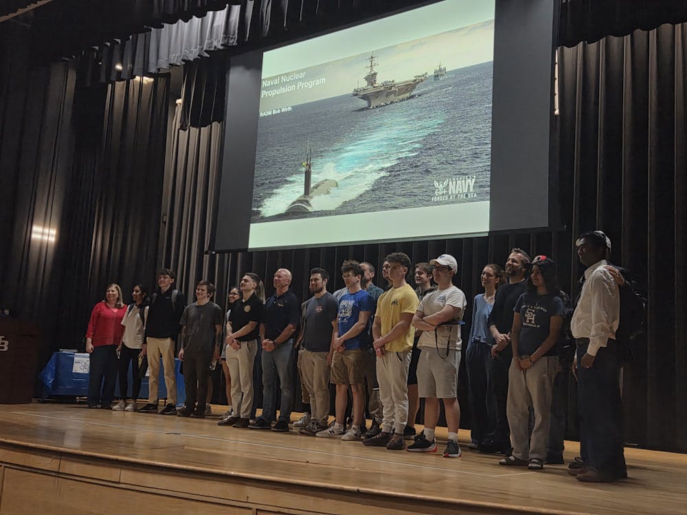 A photo of UB Nuclear in Clean Energy (NiCE) club members at a speaker event in the Student Union Theater Tuesday April 14.