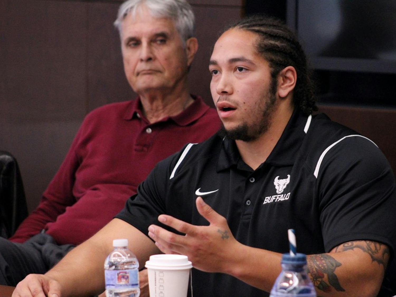 Vice president of the Student-Athlete Advisory Committee Devon Patterson spoke at Wednesday's DIFCON event. He spoke about the importance of student-athletes' voices in social issues.
