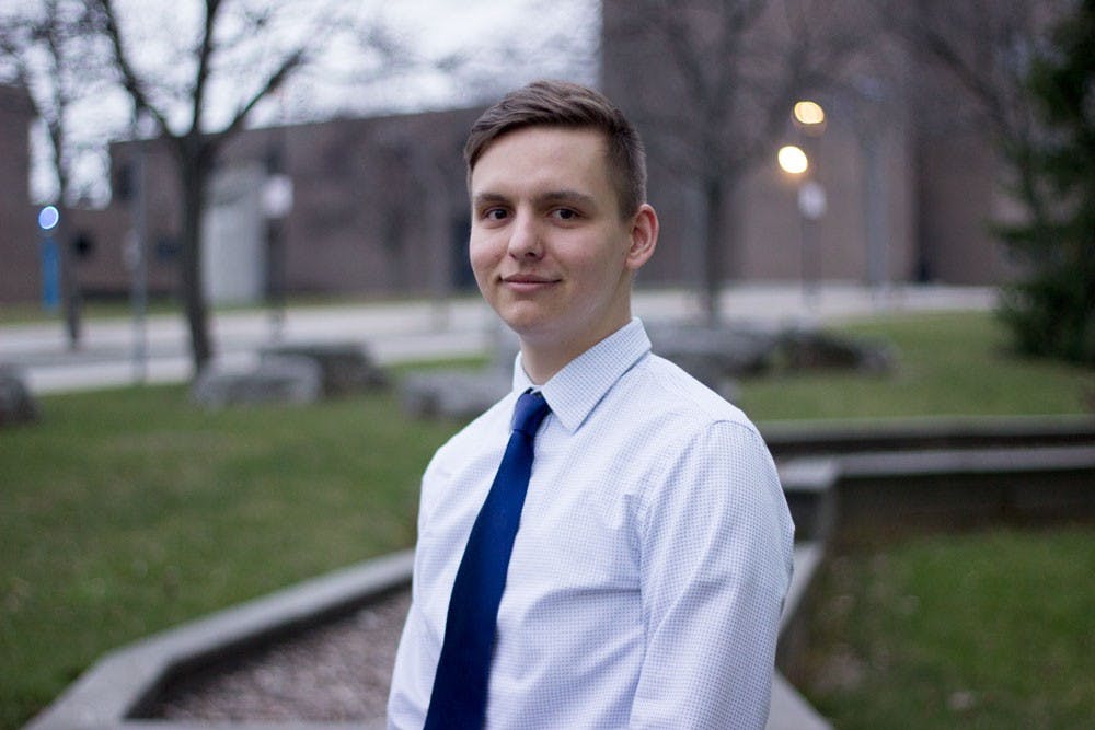 <p>Maximillian Budynek poses for a photo during his run for Student Association president. Budynek, who with his running mate Daniel Christian lost the election,&nbsp;believes there are issues with the way SA elections are currently set up.&nbsp;&nbsp;</p>
