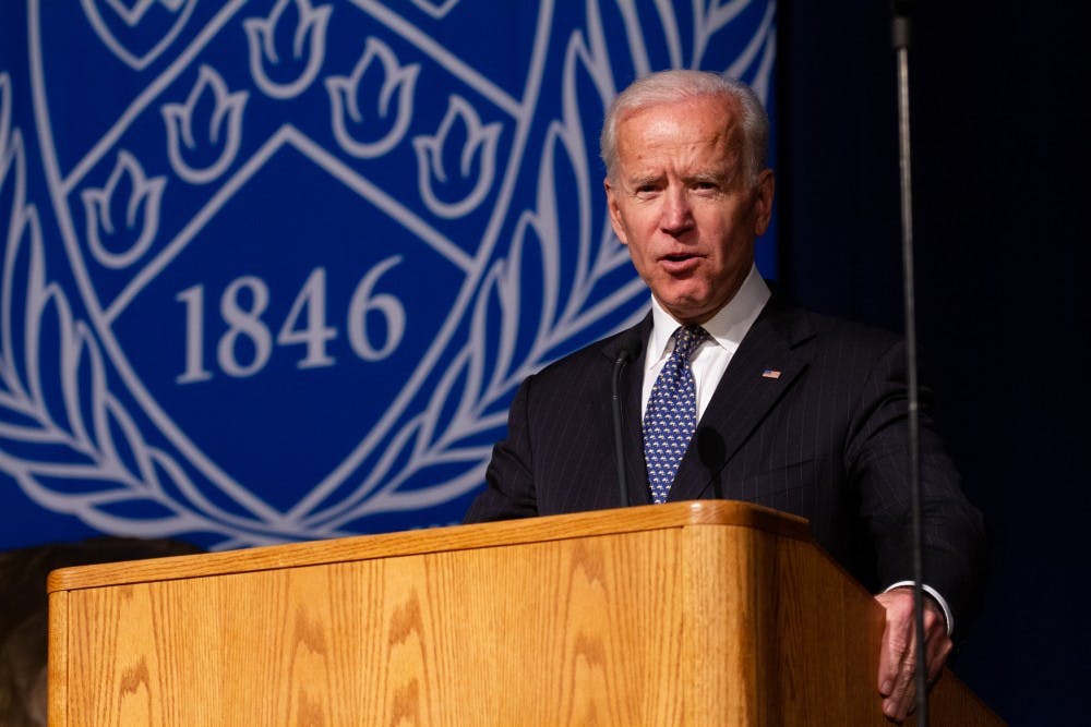 <p>Former U.S. Vice President Joe Biden speaks at Thursday's Distinguished Speaker Series. Biden spoke about the current political climate, the recent targeted attack and his hopes in creating a tamer political environment.&nbsp;</p>