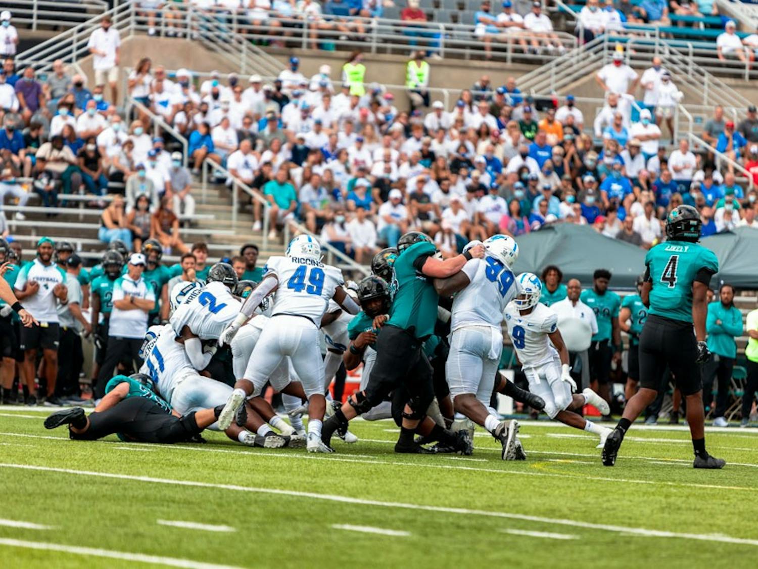 Despite a valiant effort against one of the top teams in the nation, Coastal Carolina’s highly efficient multiple offense scheme proved to be too much for the Bulls on Saturday.