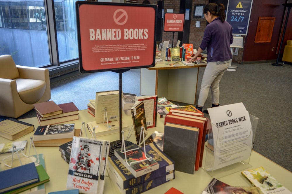 <p>Lockwood Memorial Library has a display of commonly challenged books as a part of Banned Books Week. Banned Books Week is a nationwide effort to recognize controversial literature and the freedom to write without censorship.</p>