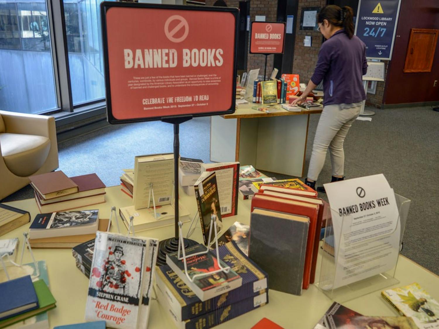 Lockwood Memorial Library has a display of commonly challenged books as a part of Banned Books Week. Banned Books Week is a nationwide effort to recognize controversial literature and the freedom to write without censorship.