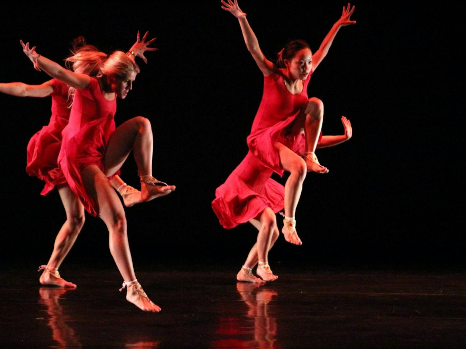 Members of the Zodiaque Dance Company rehearse in the Center for the Arts for this week’s concert. Performers and producers of the show have been working up to 20 hours a week.