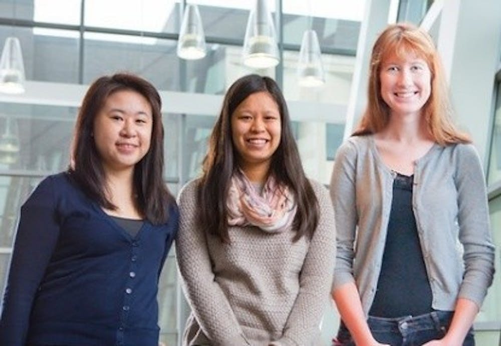 <p>(L-R) Juniors Stephanie Kong, Sharon Lin and Kristina Monakhova – all women engineering majors – received the prestigious Barry Goldwater Scholarship. Only a handful of UB women have won this scholarship since its inception in 1986.</p>