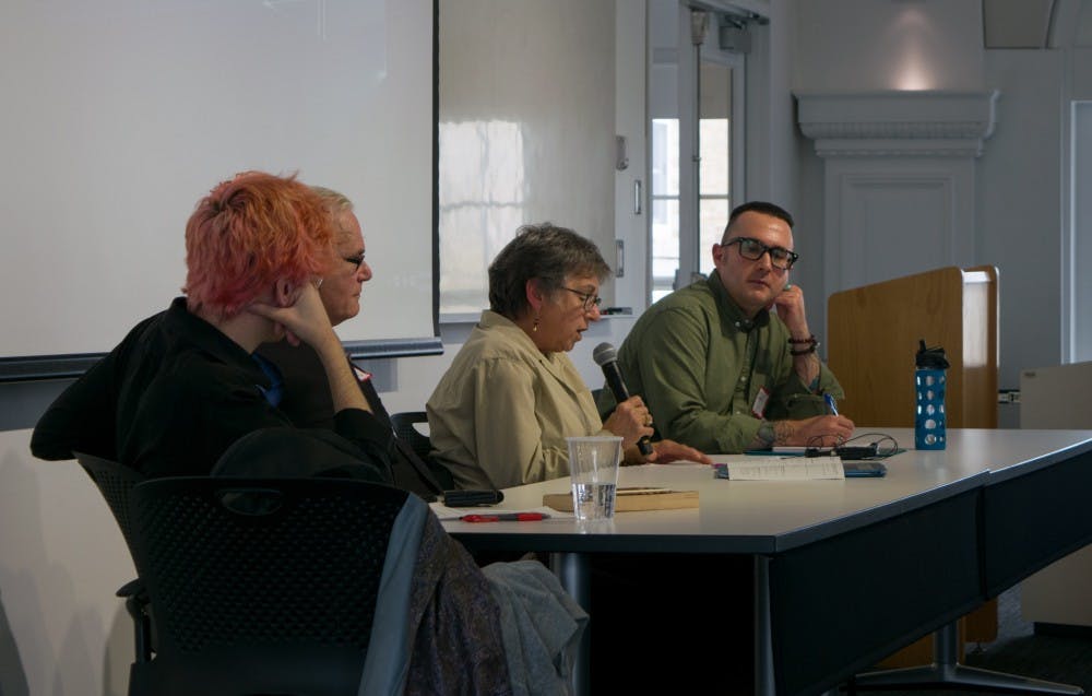 Panelists discuss UB’s and Buffalo’s “radical history” on Friday in Hayes Hall. Friday’s symposium featured a number of panelists who recounted the histories of feminist and queer cultures in the Queen City.