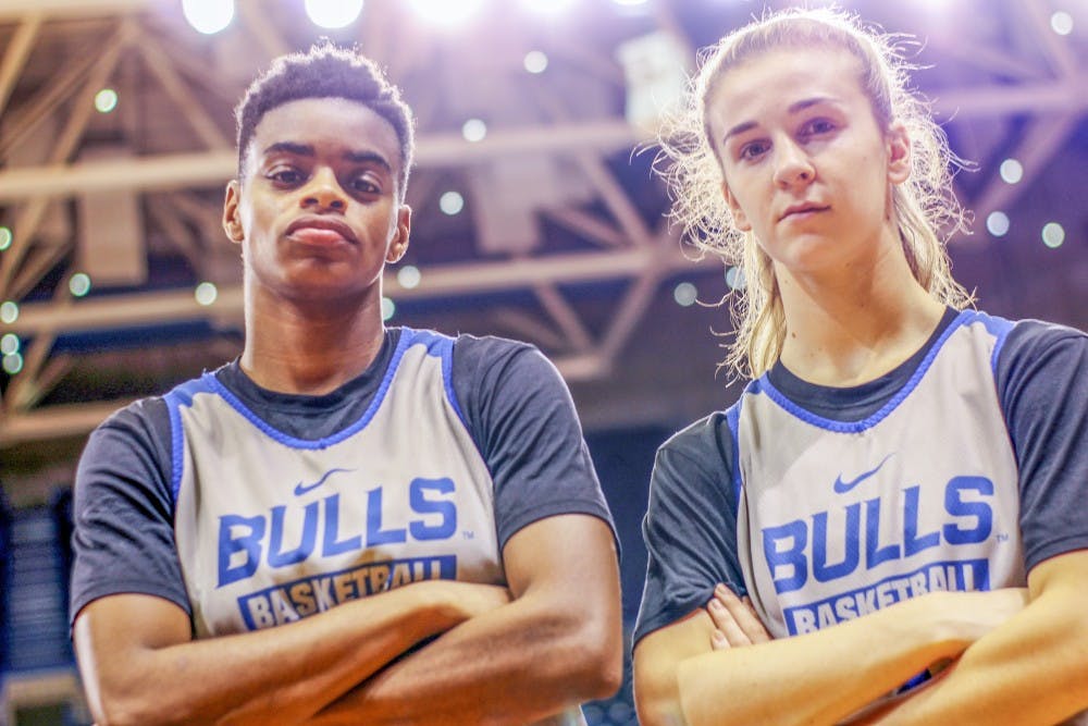 <p>JoAnna Smith (left) and Stephanie Reid (right) pose for a picture. Reid and Smith will be key to Buffalo’s hopes of a MAC Championship repeat.</p>