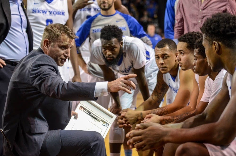 <p>Head coach Nate Oats coaches during Buffalo's 76-64 victory over Ball State in Alumni Arena&nbsp;on Jan. 26.&nbsp;</p>