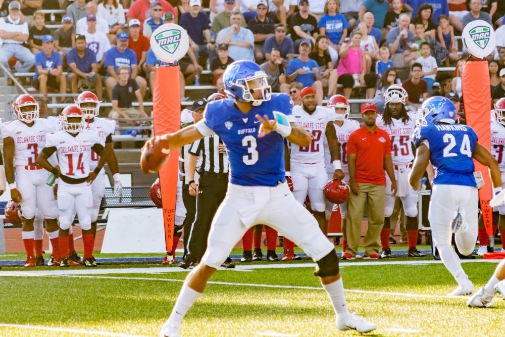 Former Bulls quarterback Tyree Jackson winds up for a throw last season. Jackson is now fighting for a spot on the Buffalo Bills roster.