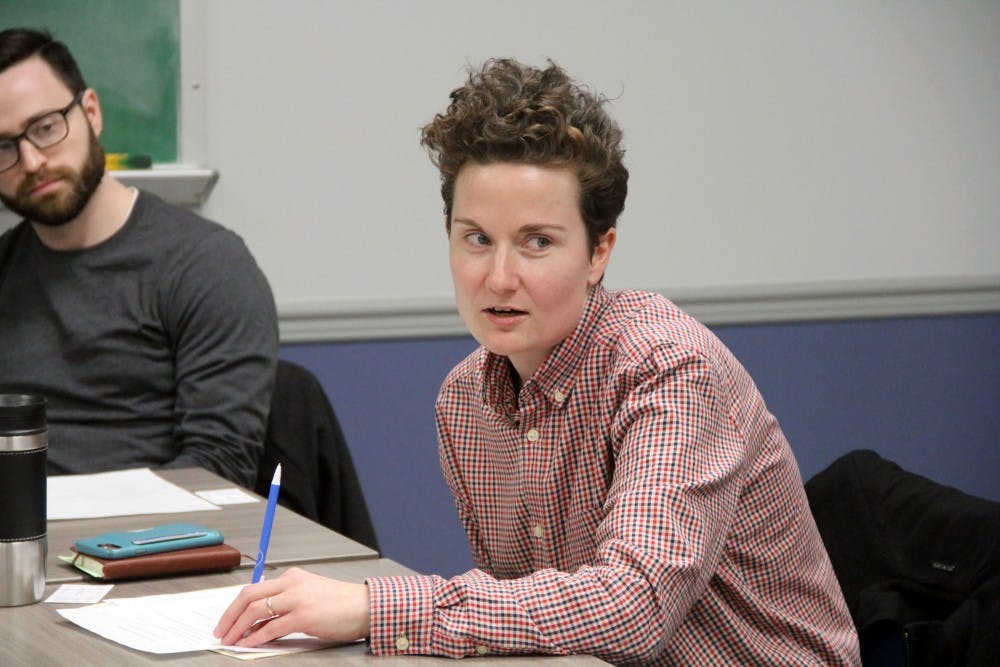 Graduate Student Association President Tanja Aho speaks in a meeting. GSA will vote Wednesday on a proposal to increase stipends to living wage levels for graduate student teaching and research assistants.