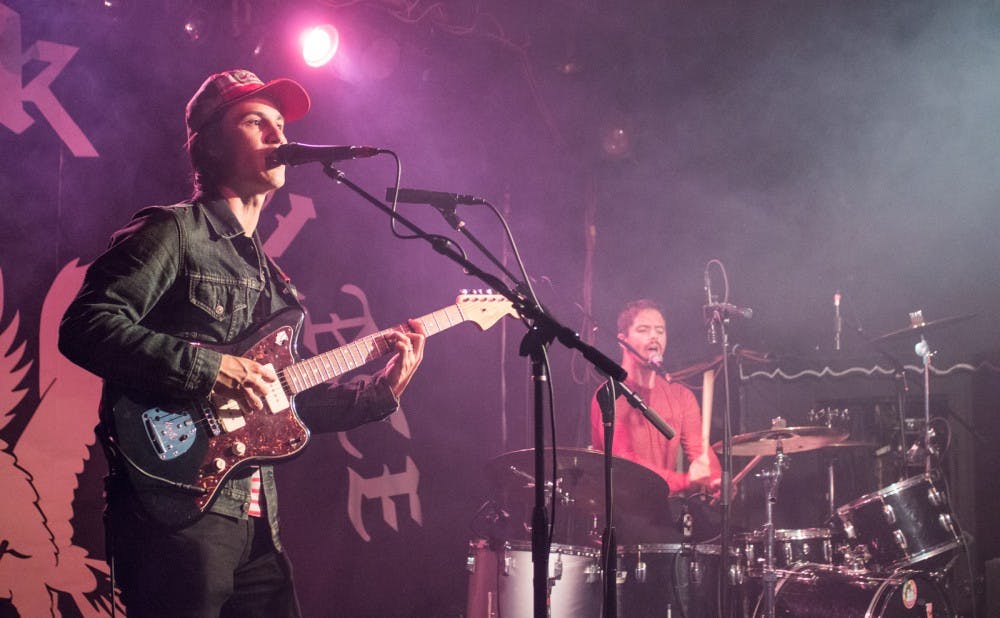 <p>Meric Long (Left) and Logan Kroeber (right) performed at Buffalo’s Mohawk Place on Thursday. The folk-rock duo, who make up The Dodos, returned to Buffalo on the front-end of their tour for their 6th studio album Individ, which was released Jan. 23.</p>