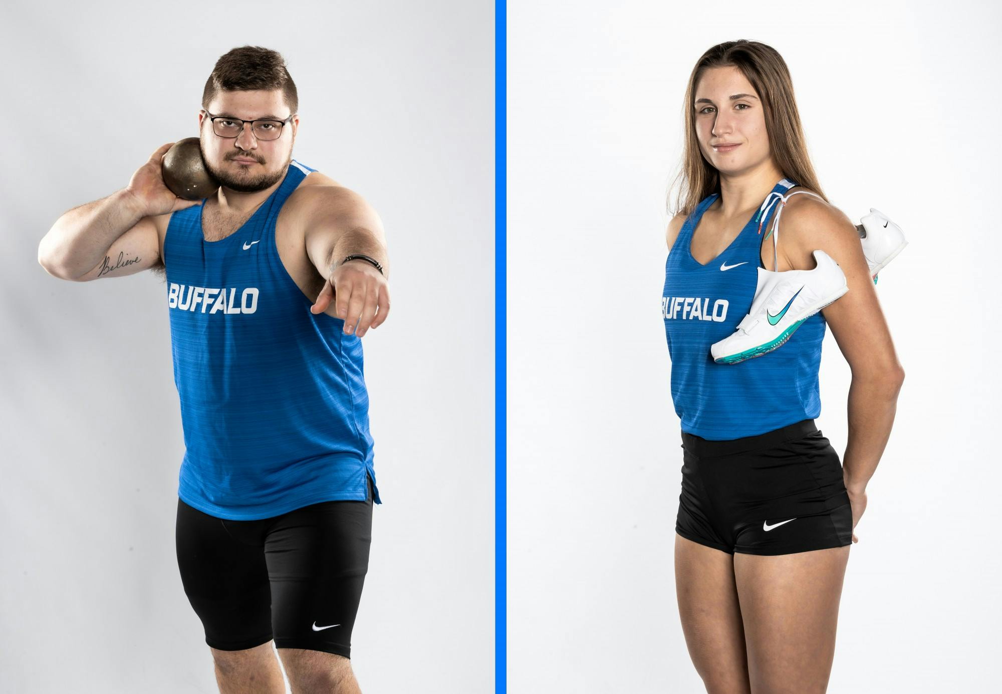 Jonathan Surdej (left) and Christina Wende (right) both won gold medals at the indoor track and field MAC Championships.&nbsp;