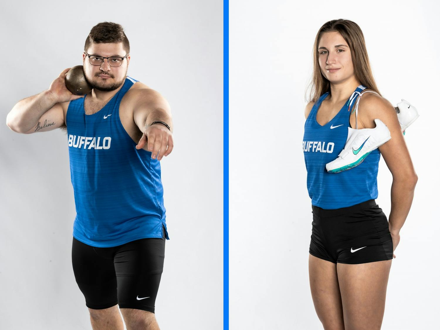 Jonathan Surdej (left) and Christina Wende (right) both won gold medals at the indoor track and field MAC Championships.&nbsp;