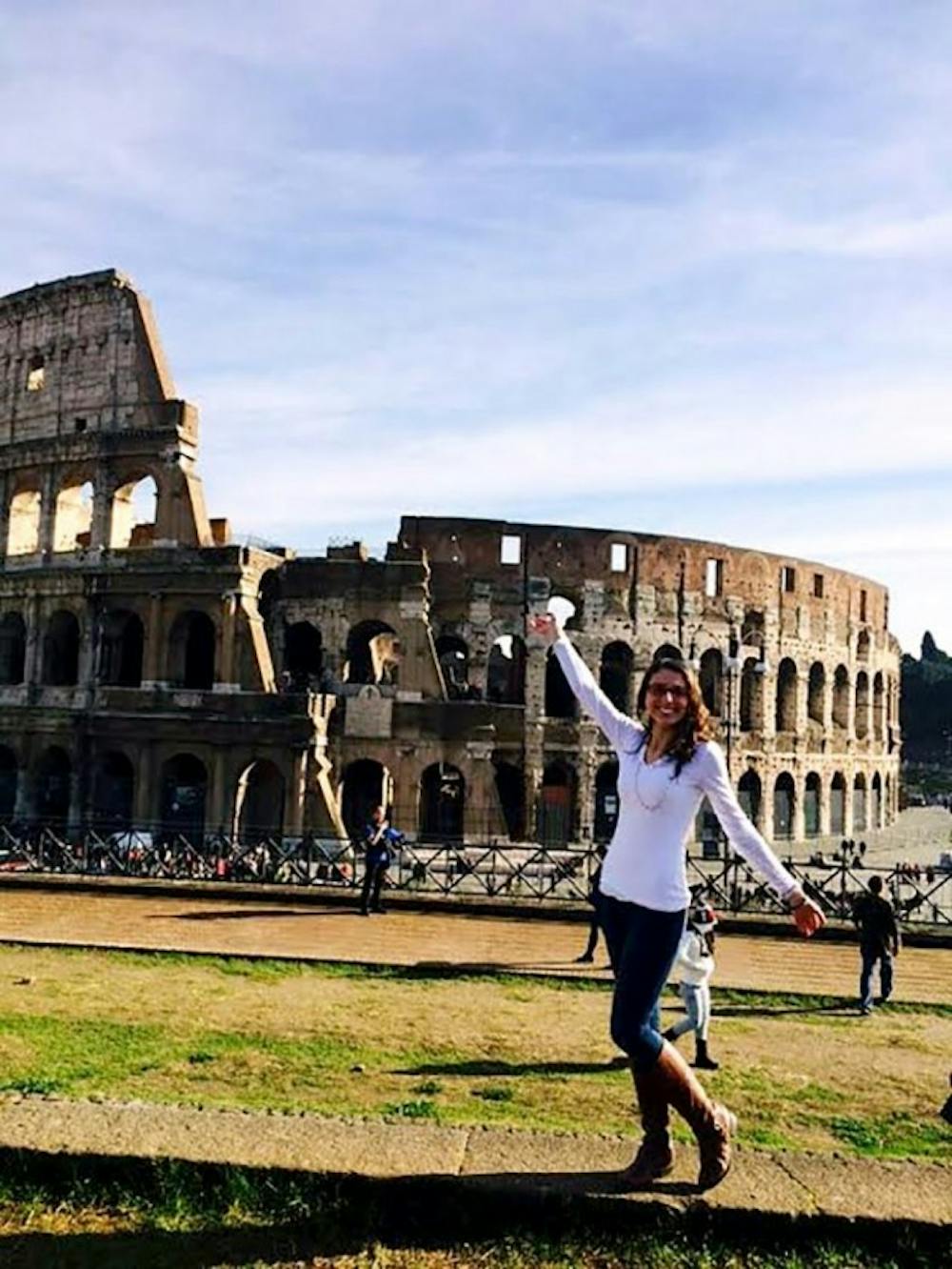 Silvana D&#39;Ettorre, a junior health and human services major, poses at the Coliseum in Rome.
D&rsquo;Ettorre was one of about 190 students to travel abroad this semester.
Courtesy of Silvana D&#39;Ettorre