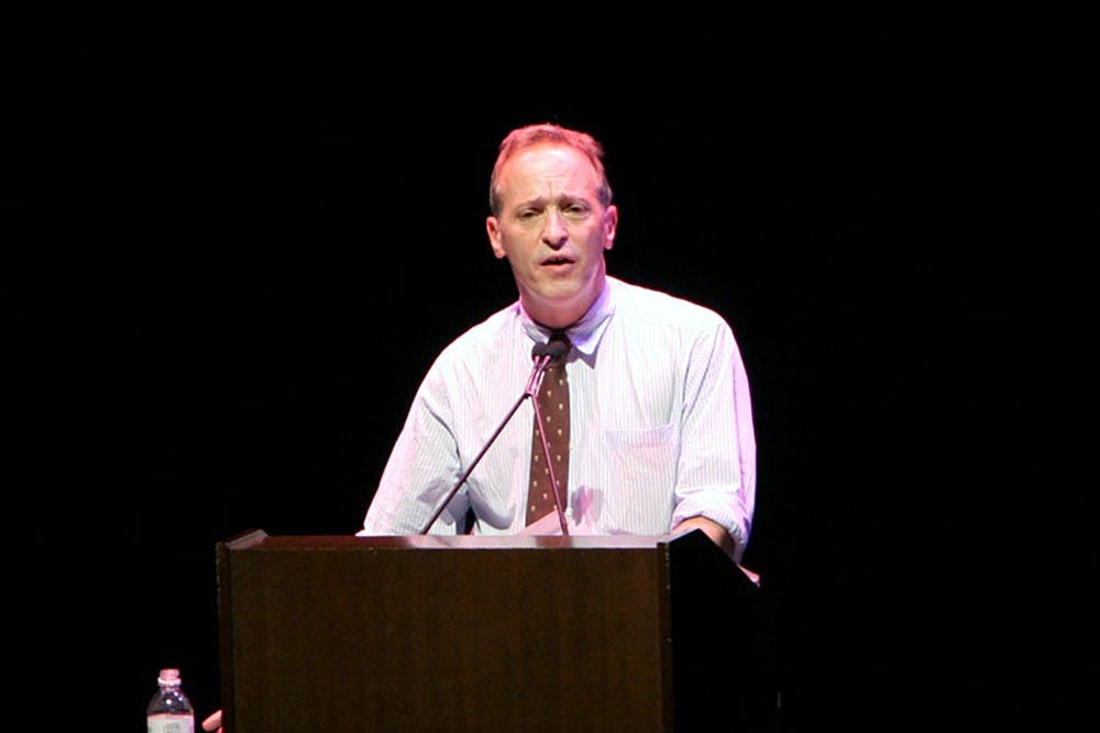 <p>David Sedaris speaks at a reading in 2007. An author, comedian, radio contributor and humorist, Sedaris performed at UB’s CFA Mainstage this Saturday. Sedaris, first gaining notoriety in 1993 for his essay Santaland Diaries which was broadcasted on NPR, has found a niche in pop culture with his high-brow, gutter-minded humor.</p>