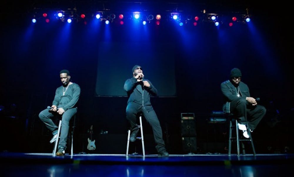 On Saturday, Boyz II Men members Shawn Stockman (left), Wanya Morris (center) and Nathan Morris (right) performed a holiday charity concert at UB&rsquo;s Center for the Arts. The concert benefited the Ronald McDonald House in Buffalo and raised $40,000 in donations.&nbsp;Yusong Shi, The Spectrum