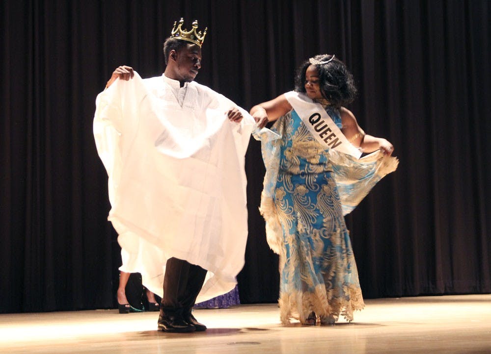 <p>Adeyinka Ajiboye (left) and&nbsp;Abiola Oladitan (right) were named king and queen of ASA's Jambo&nbsp;Pageant&nbsp;in the&nbsp;Student Union Theater Sunday night.&nbsp;</p>