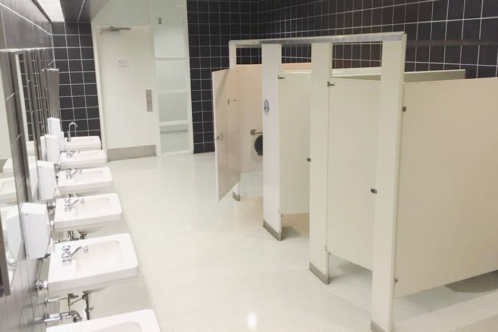 <p>The Center for the Arts bathroom is one of the largest, cleanest and well-maintained bathrooms on campus but is out of the way of many students’ classes.</p>