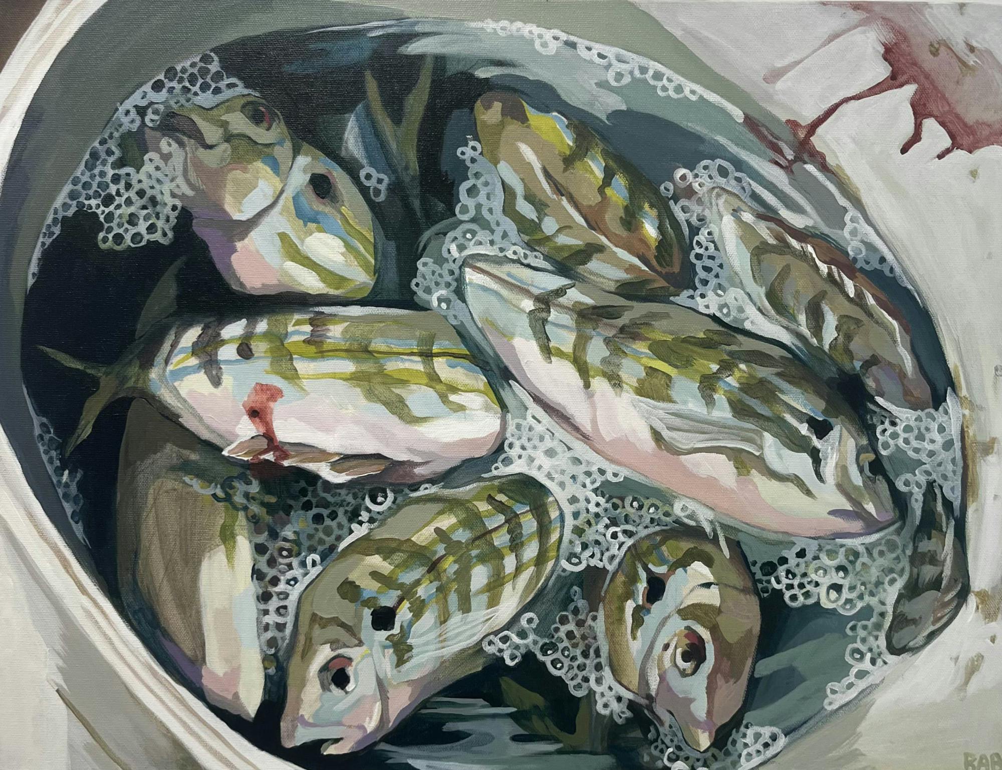 A photo of Robert Burleson's "Pinfish in a Bucket," which he says symbolizes a return to his origins and childhood.