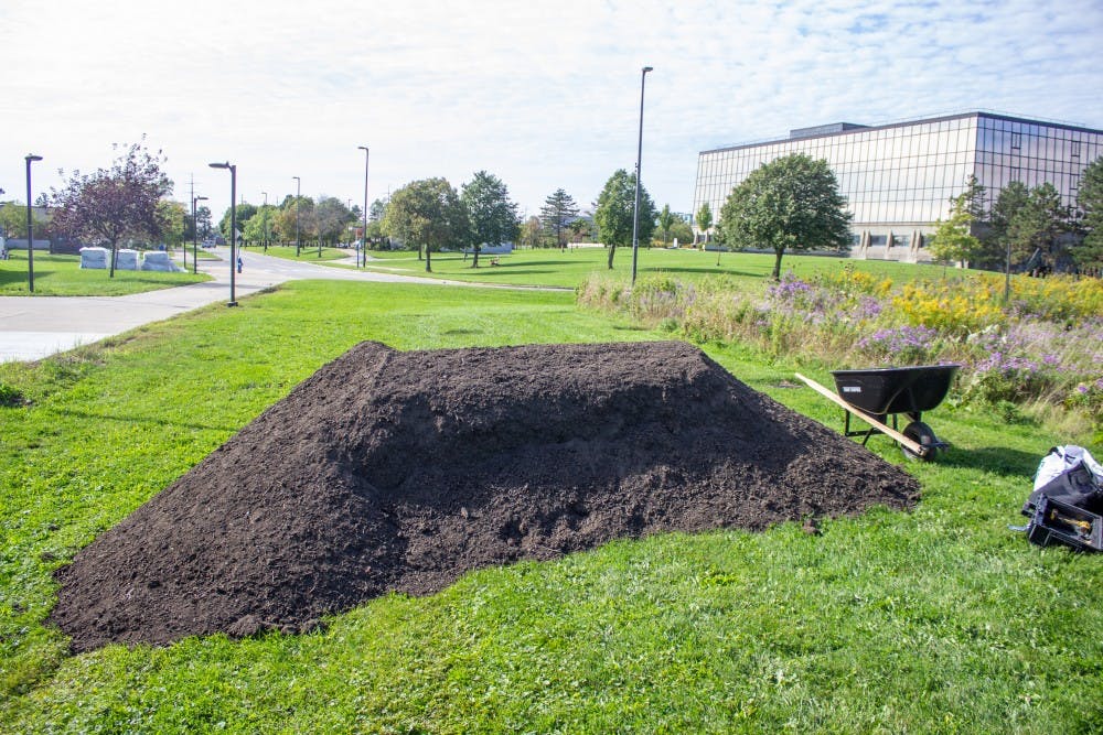 The recently-moved campus garden at Statler Commissary.