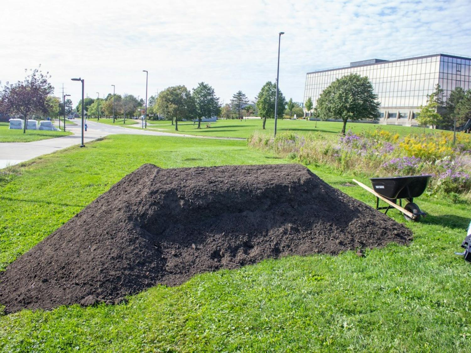 The recently-moved campus garden at Statler Commissary.