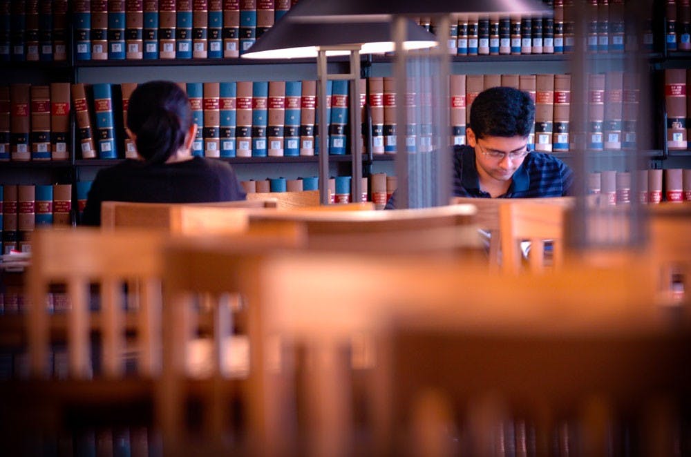 <p>UB students study in the Law Library in O'Brian Hall. UB's law school has announced a new program that will allow some students admission to the school without taking the LSAT.</p>