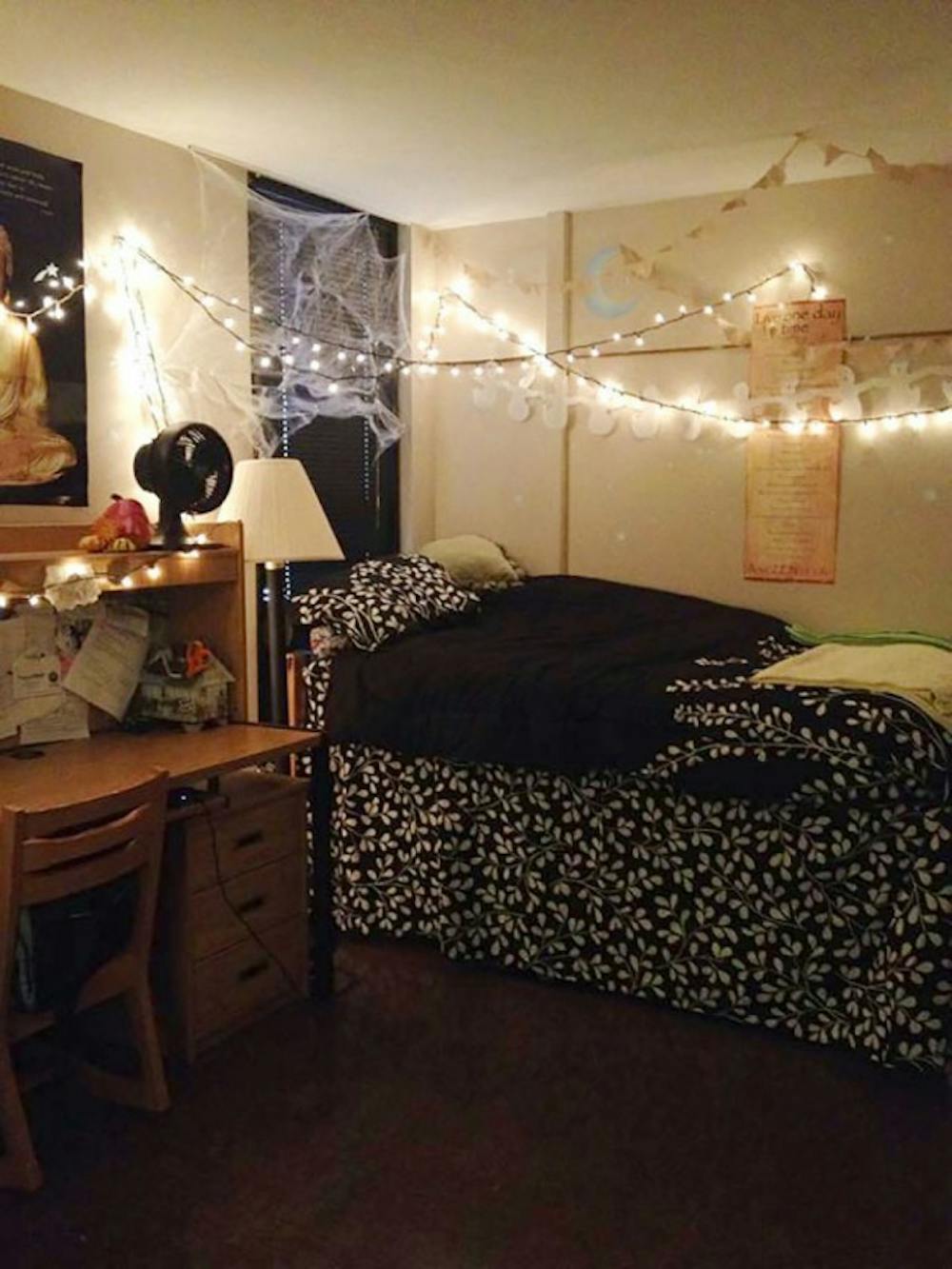 Leah Pilcher, a freshman dance and psychology major, decorated
her dorm room with Christmas lights, cobwebs and paper chains of
bats and ghosts.&nbsp;Courtesy of Leah Pilcher