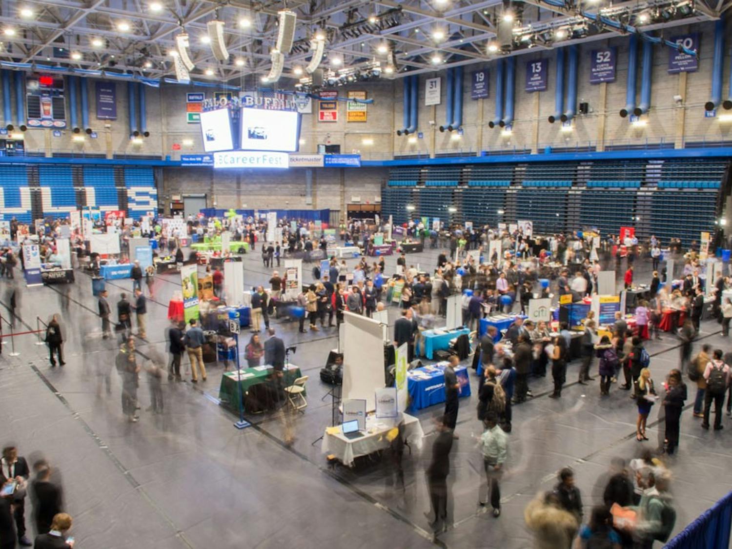 Students gathered in Alumni Arena for UB's Career&nbsp;Fest in Alumni Arena Wednesday. Career&nbsp;Fest is the university's largest career fair that is held annually.&nbsp;