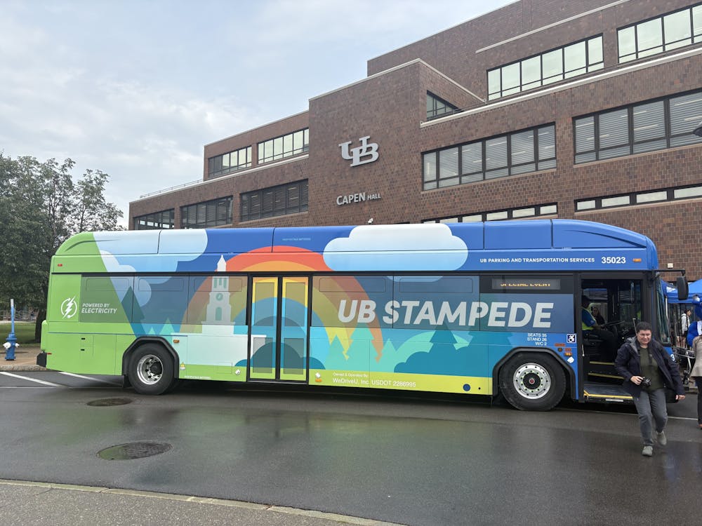 <p>A photo of one of the eight UB electric buses that were unveiled during Monday afternoon's ribbon cutting ceremony.</p>