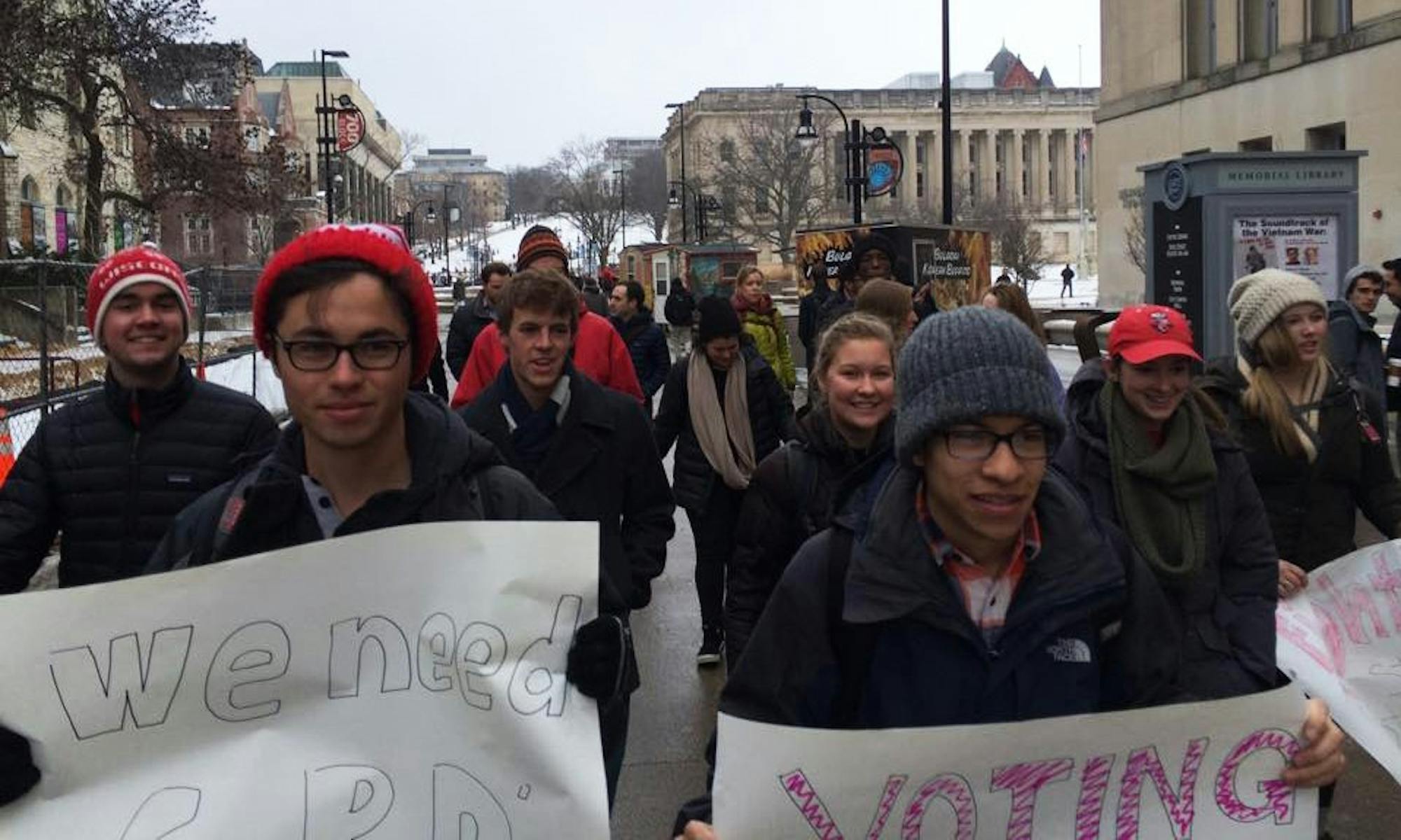 Students protested Assembly Bill 389’s proposed elimination of special registration deputies Tuesday.