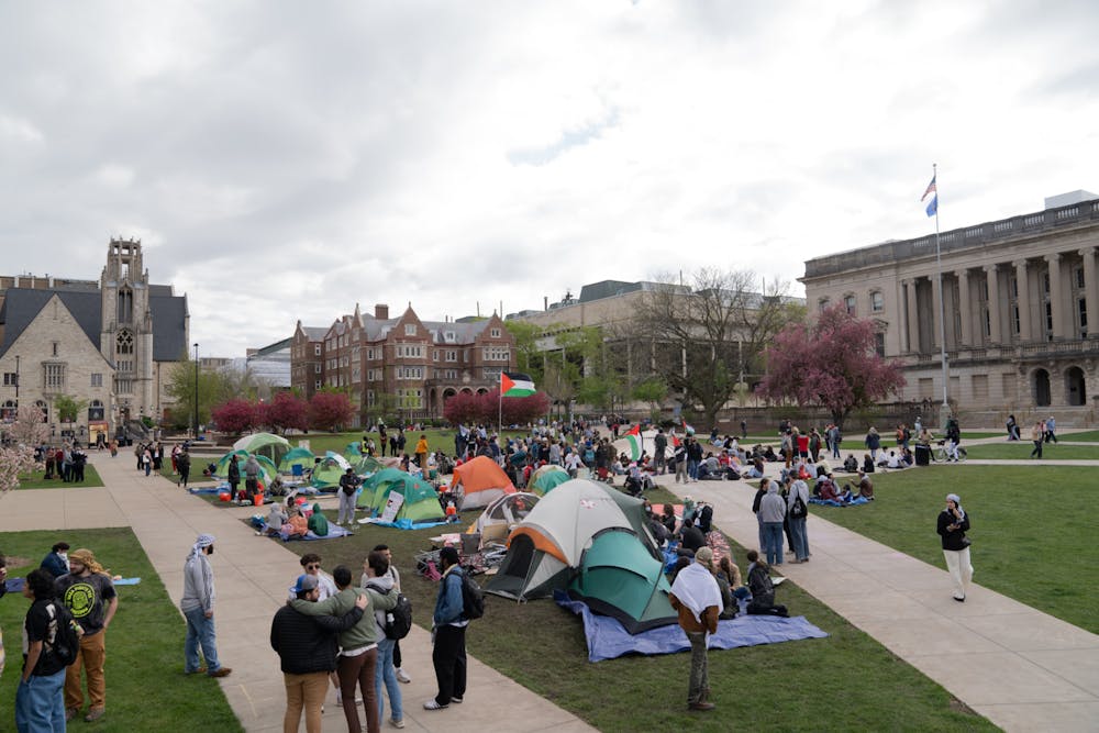 <p>A view of the encampments set up on Library Mall during a pro-palestine protest on April 29, 2024.&nbsp;</p>