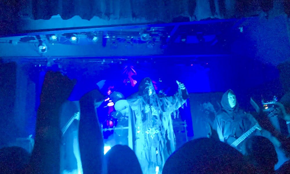 Mayhem gave a theatrical performance at Majestic on Tuesday, complete with Satanic costumes and props.