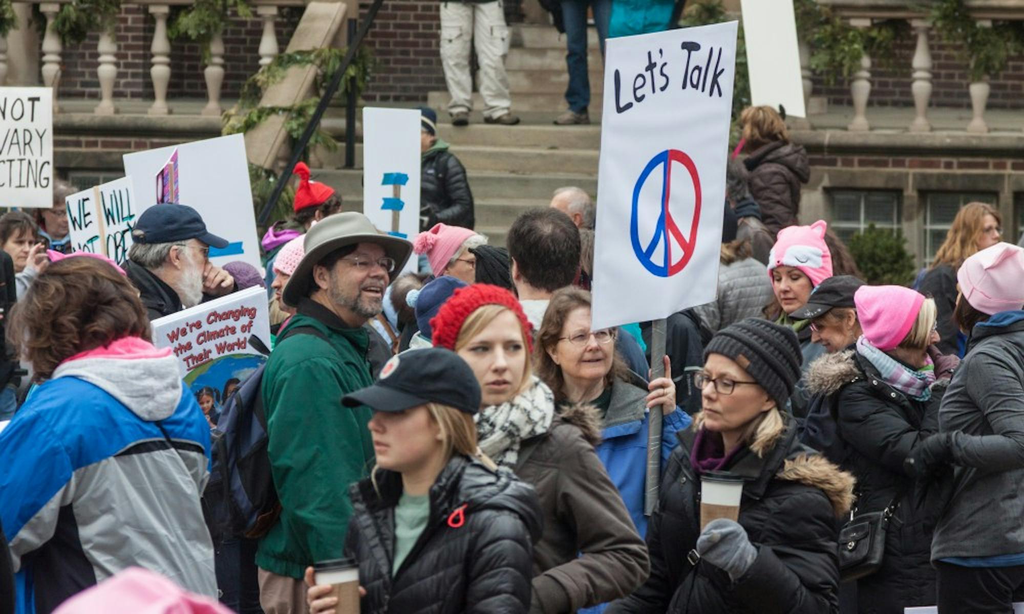 Demonstrators gathered on Library Mall to promote agendas for Industrial Workers of the World, Young Americans for Liberty and Young Americans for Freedom Friday.