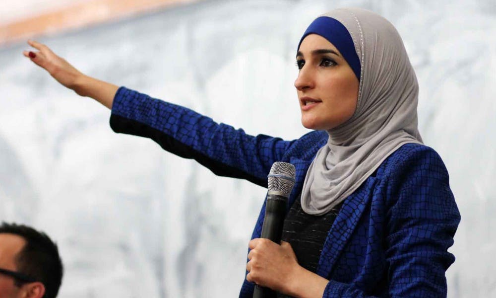 Linda Sarsour speaks at an&nbsp;Islam Across Races dialogue shortly after the Chapel Hill shooting.