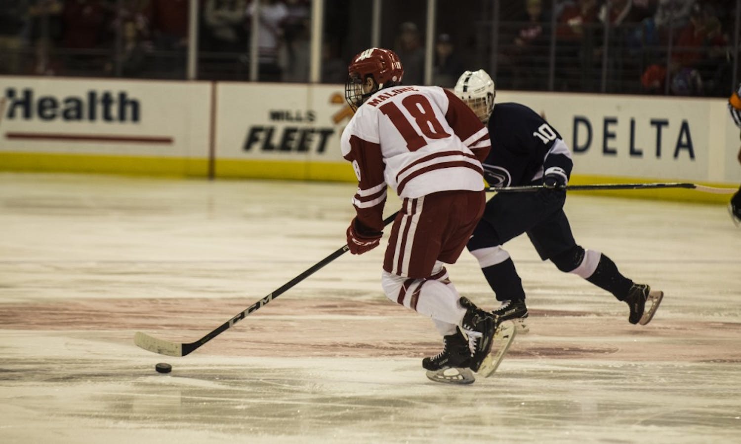 Seamus Malone tallied the opening goal against Michigan Tech, but it wasn't enough as the Badgers allowed too many penalties, and goals, to give themselves a chance at the win.