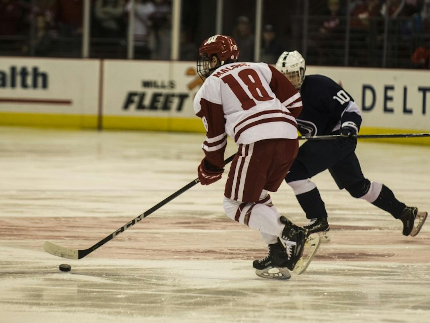 Seamus Malone tallied the opening goal against Michigan Tech, but it wasn't enough as the Badgers allowed too many penalties, and goals, to give themselves a chance at the win.