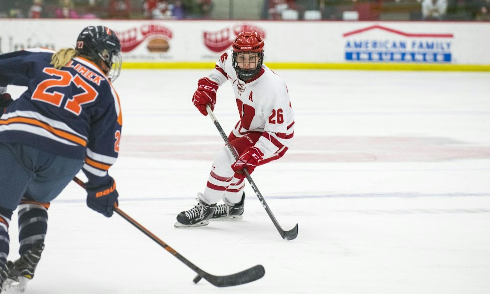 Senior forward Emily Clark scored three times on the weekend to help Wisconsin tighten its grip on the WCHA regular-season title.