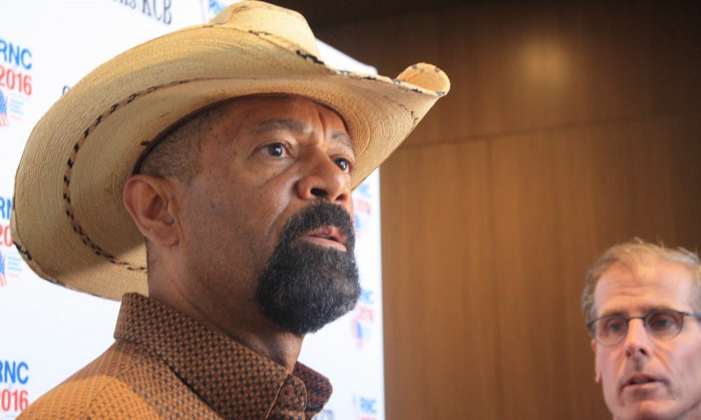 Milwaukee County Sheriff David Clarke said he is a "foot soldier" for the Trump campaign and will be ready to help out in any way. He talked with reporters after his remarks to Wisconsin's delegation Tuesday morning.